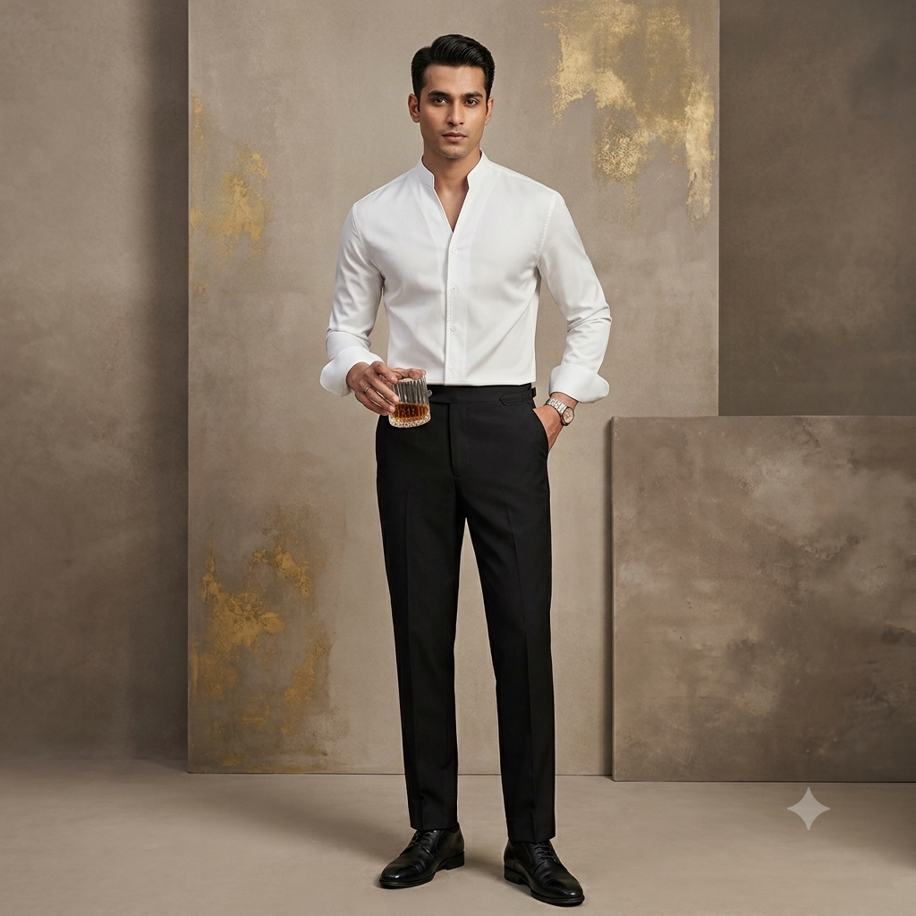 The Crisp White V-Neck Mandarin Cotton Shirt