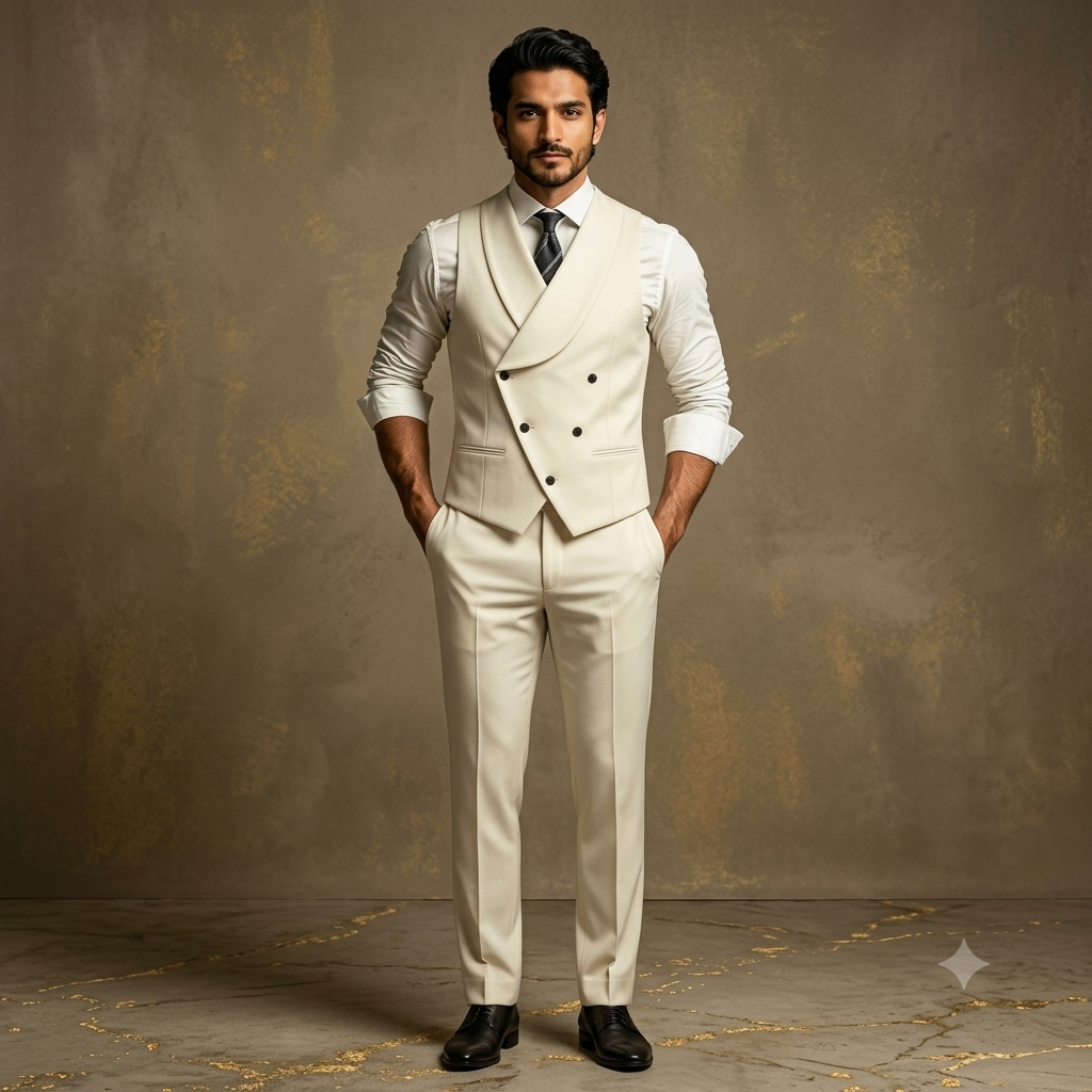 The Ivory Double-Breasted Shawl Collar Waistcoat
