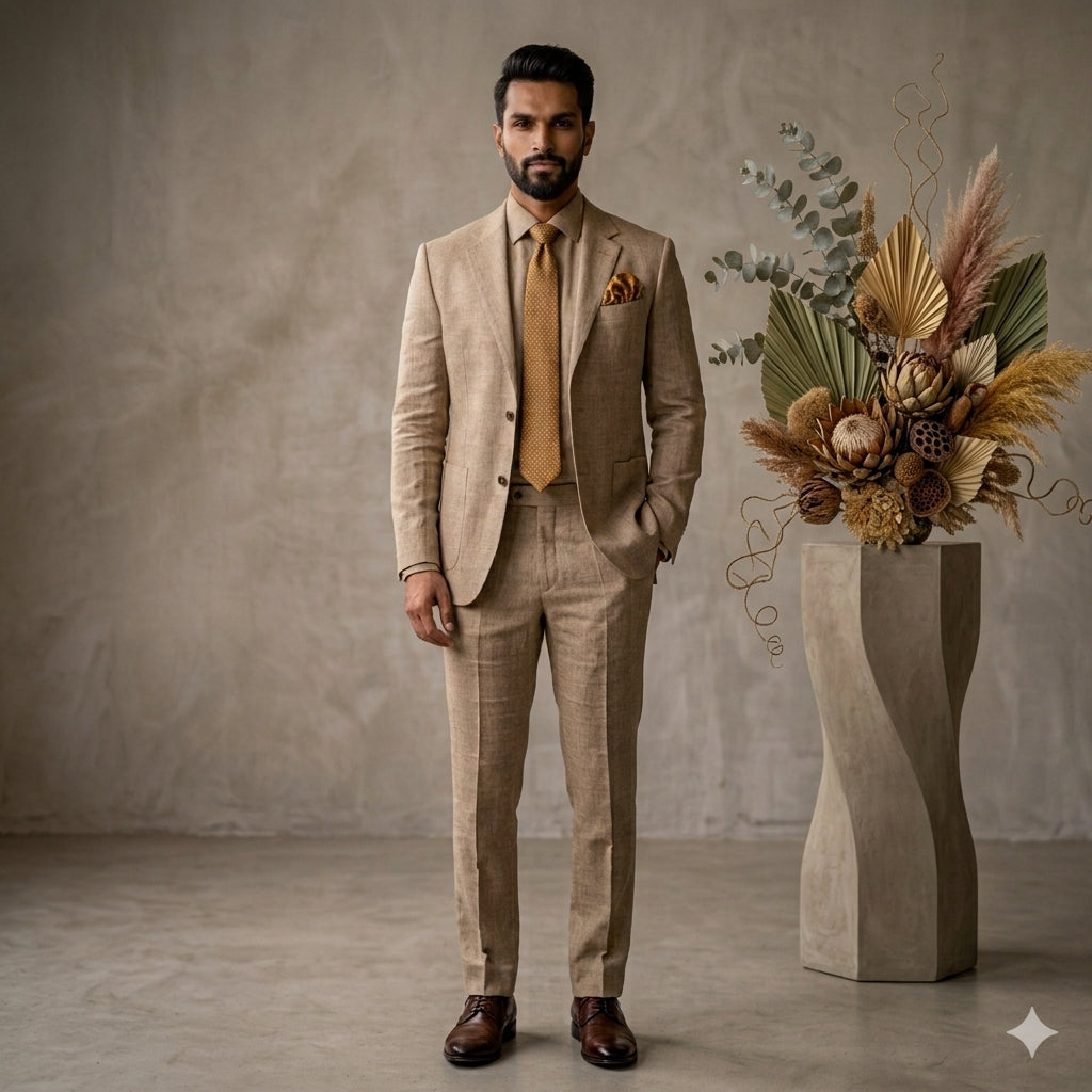 Two Piece Suit in Pure Linen with patch pocket detailing.