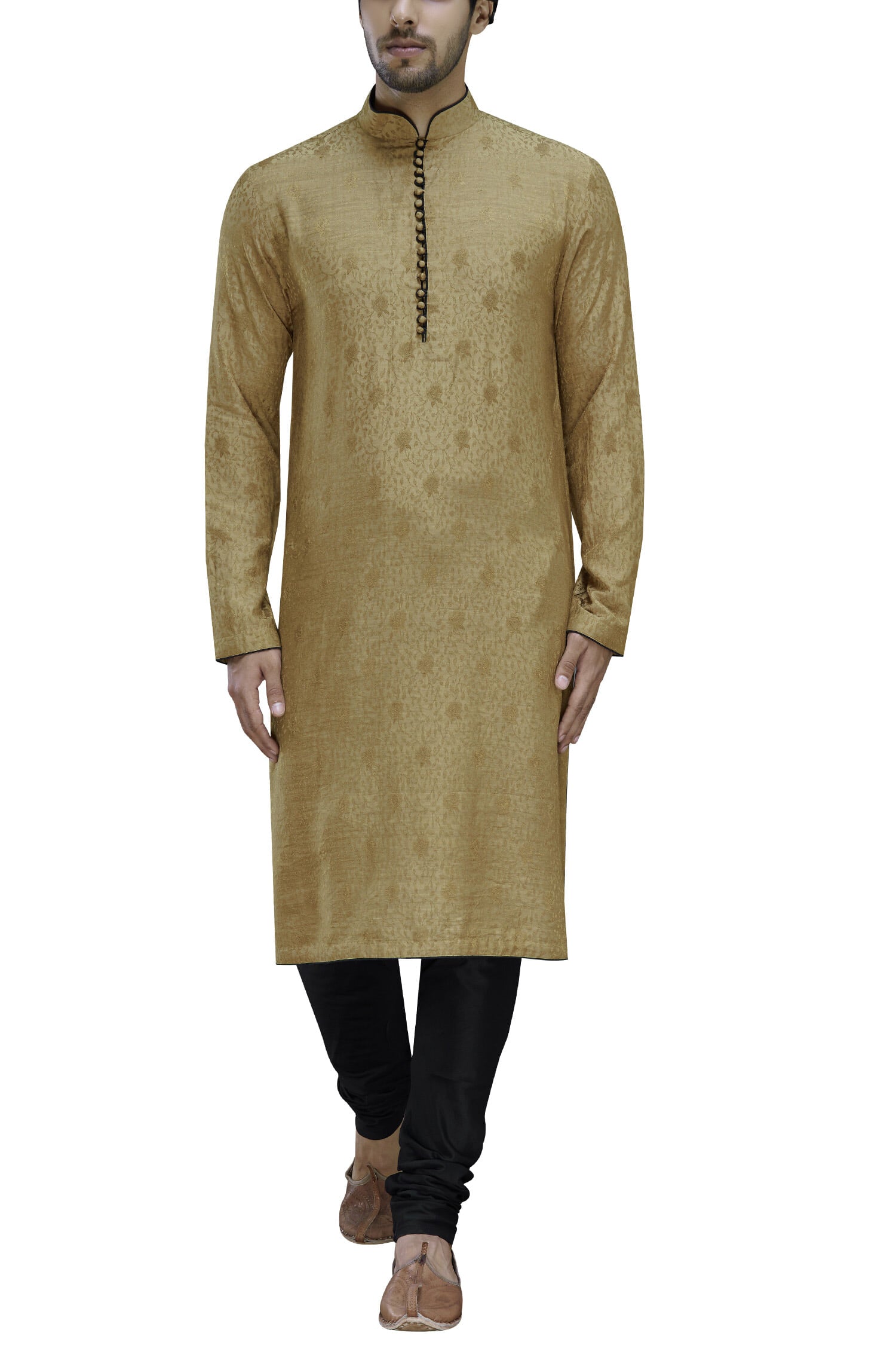 KURTA - SELF DESIGN SILK BLEND FRONT OPEN KURTA