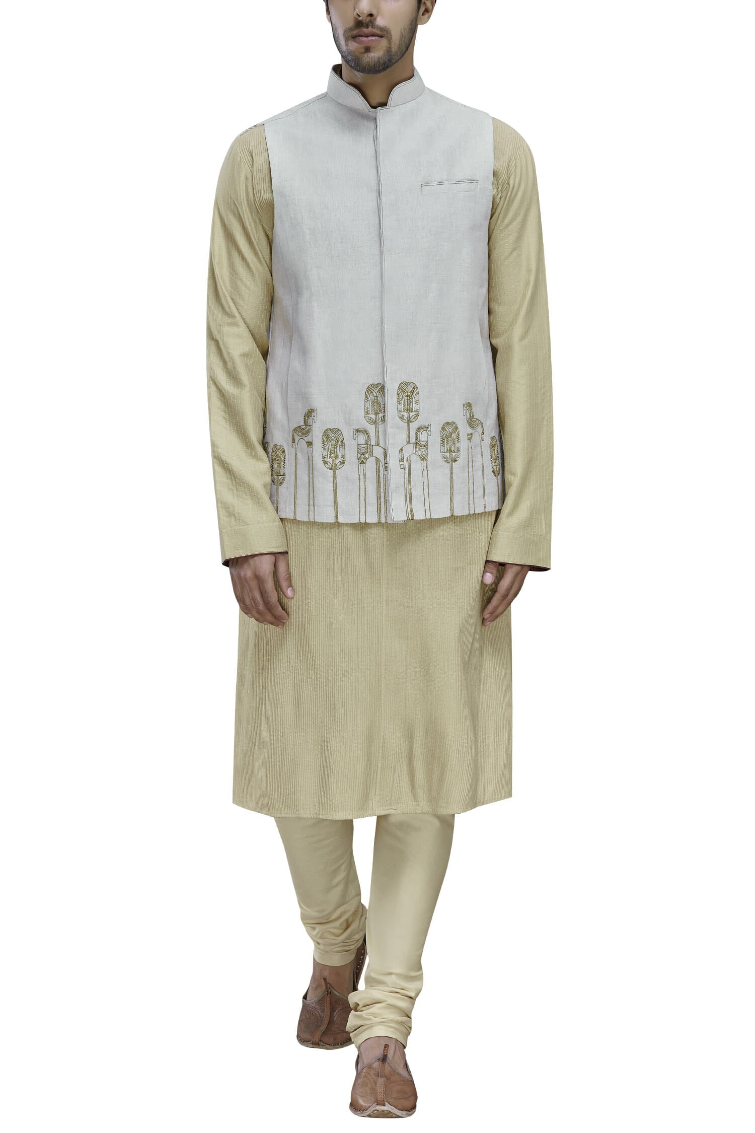 Jodhpuri Jackets - HEM FOLK ART EMBROIDERY JACKET