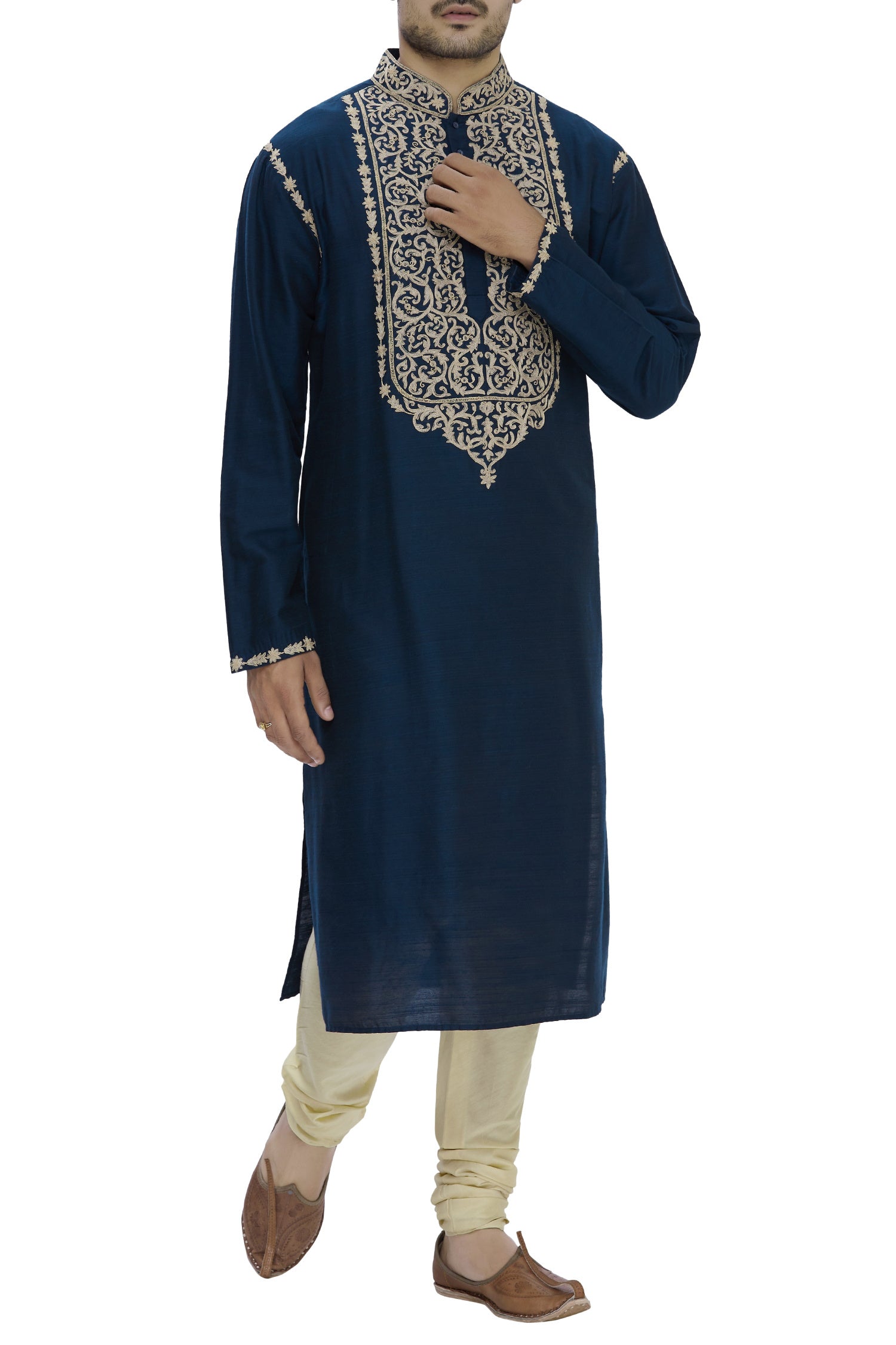 KURTA - FORK ART BROAD EMB BLU