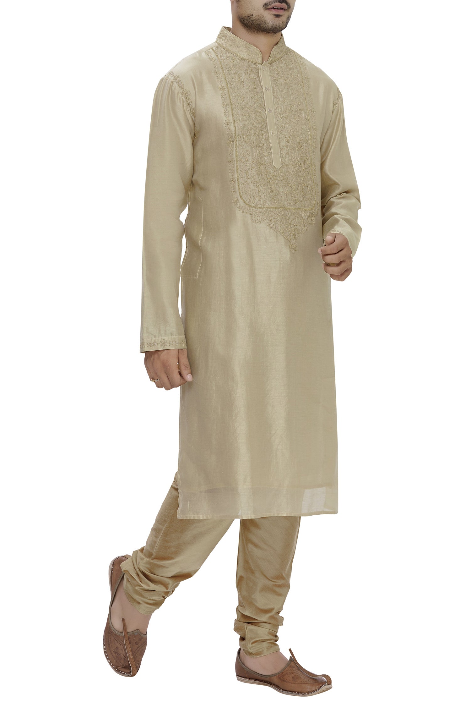 KURTA - FORK ART CHANDERI BROAD EMB BG