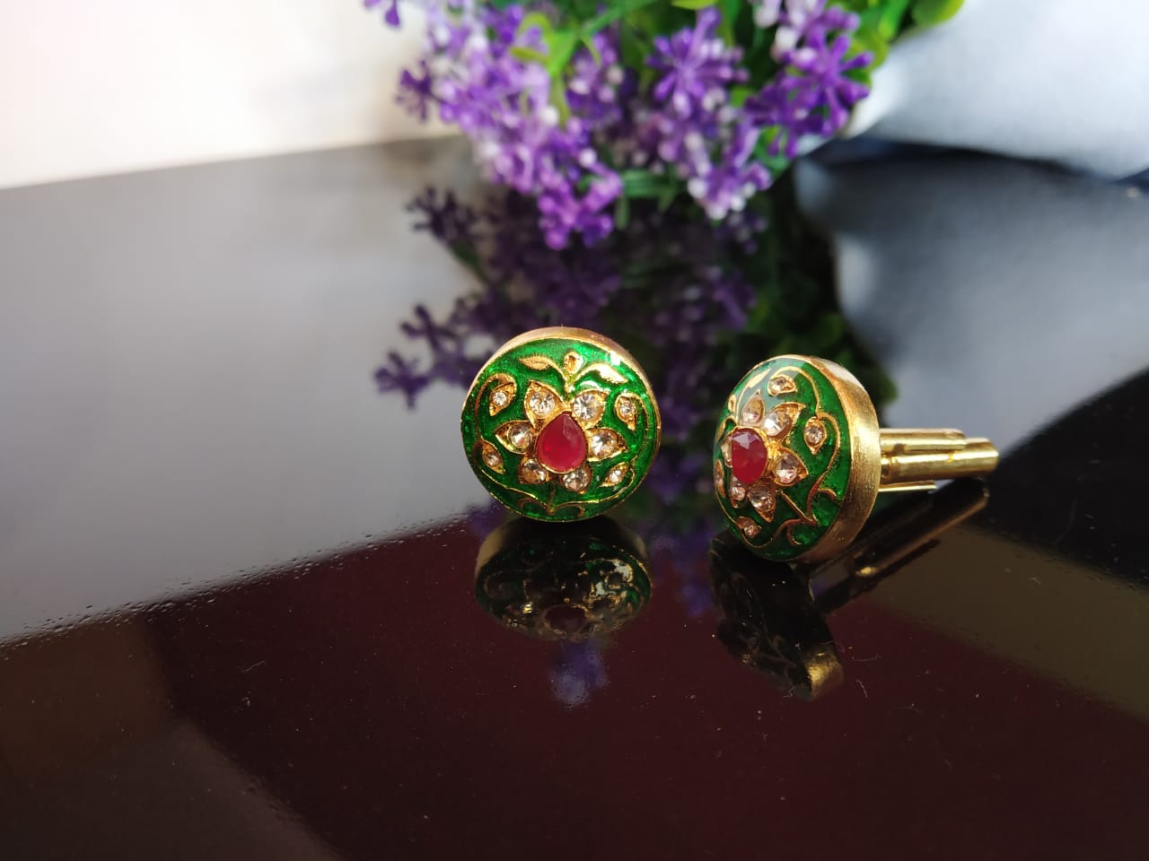 Cuff links with traditional Indian art of Meenakari